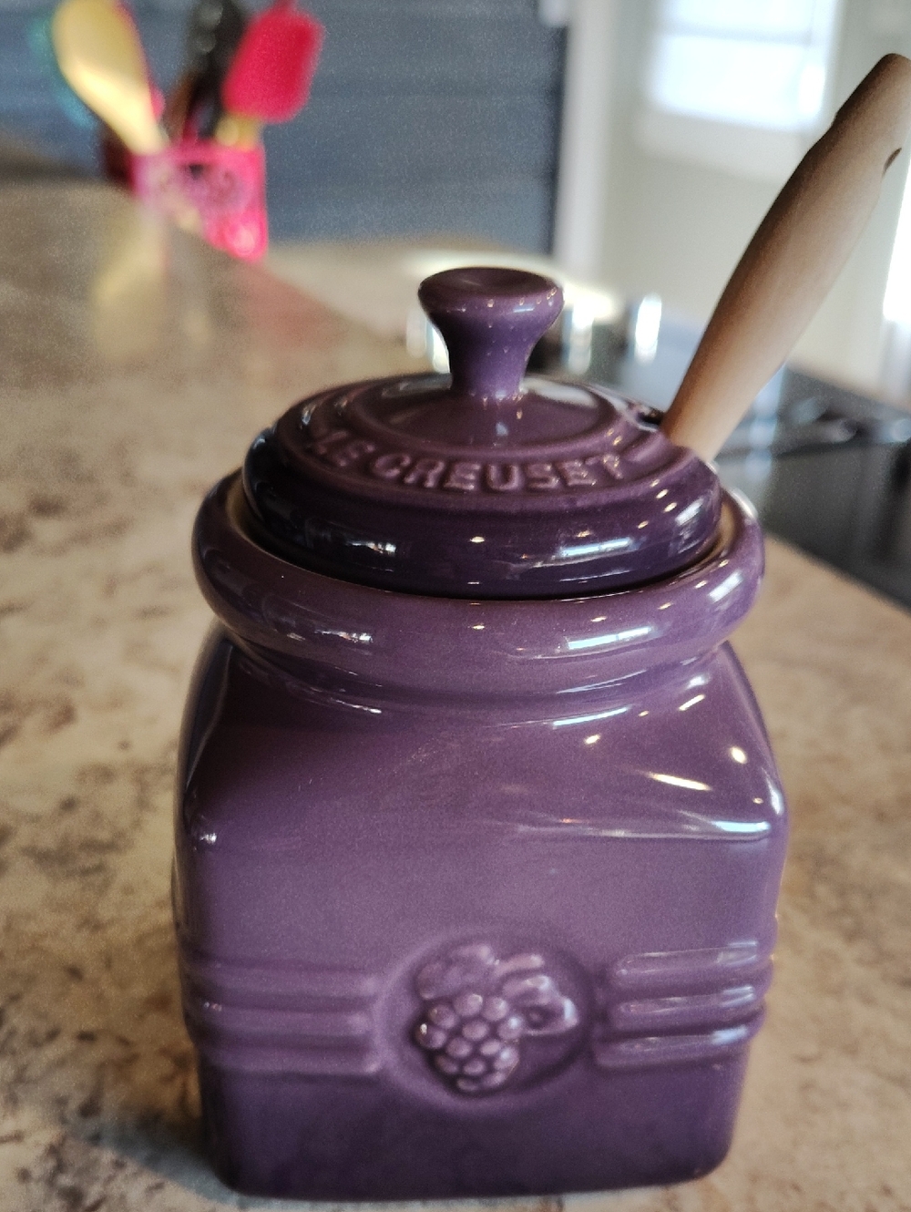 Le Creuset Plum Stoneware Jam Pot with Spatula